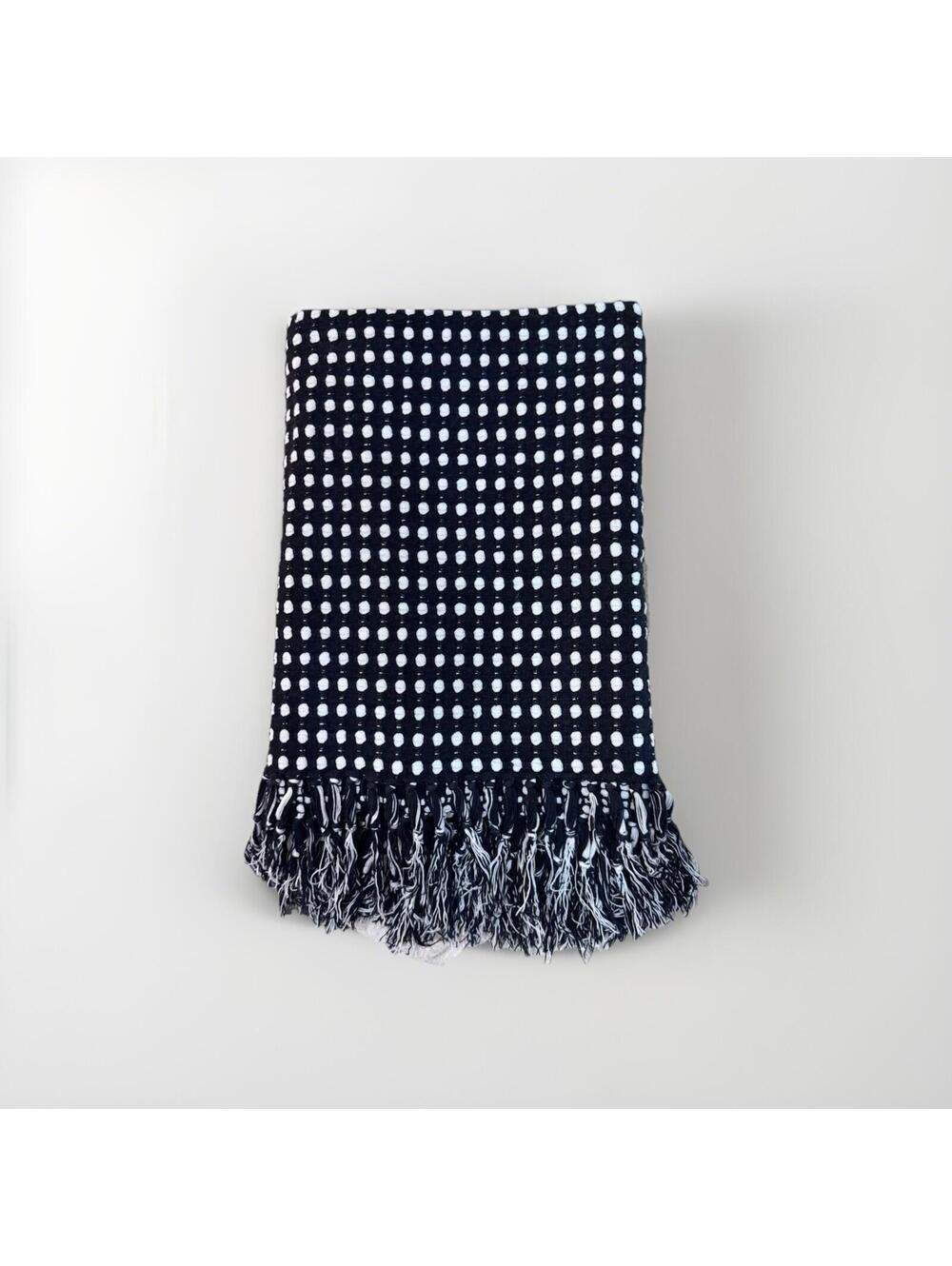 (RA) IKEA Vilmie Rund Plaid Throw Blanket Black Cream Emma Jones 601.749.50 EUC